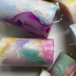 Pastel Marble Pillar Candle - Handmade Decorative Modern Home Decor Housewarming Gift Colorful Slow Burning - thumbnail 4