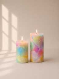 Pastel Marble Pillar Candle - Handmade Decorative Modern Home Decor Housewarming Gift Colorful Slow Burning - thumbnail 1