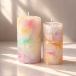 Pastel Marble Pillar Candle - Handmade Decorative Modern Home Decor Housewarming Gift Colorful Slow Burning - thumbnail 3