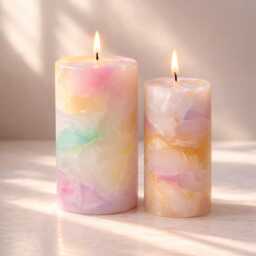 Pastel Marble Pillar Candle - Handmade Decorative Modern Home Decor Housewarming Gift Colorful Slow Burning - thumbnail 2