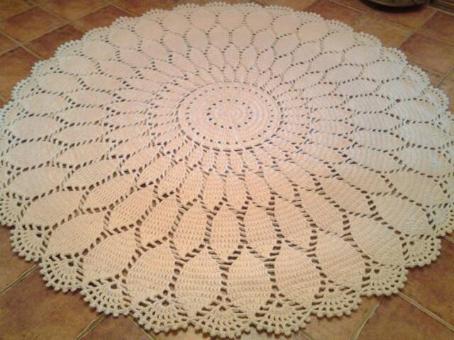 Handmade Wool Doily Rug Round Crochet Floor Carpet - image 1