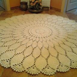 Handmade Wool Doily Rug Round Crochet Floor Carpet - thumbnail 2
