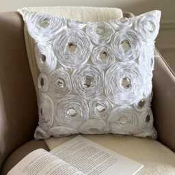 White Art Silk Ribbon Embroidered Nature & Floral Pillow Sham, 24x24/26x26 Modern Rose Euro Sham - Heaven - thumbnail 1