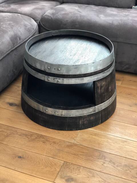 Wine Barrel Coffee Table With Shelf Shabby Black - image 1