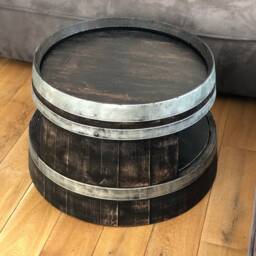 Wine Barrel Coffee Table With Shelf Shabby Black - thumbnail 2