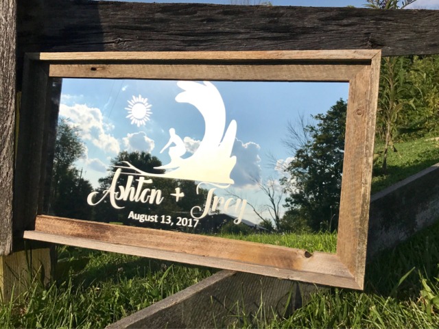 Custom Personalized Barnwood Farm Mirror, Large Bar Engraved Barn Wood Mirror, 12x24 - image 1
