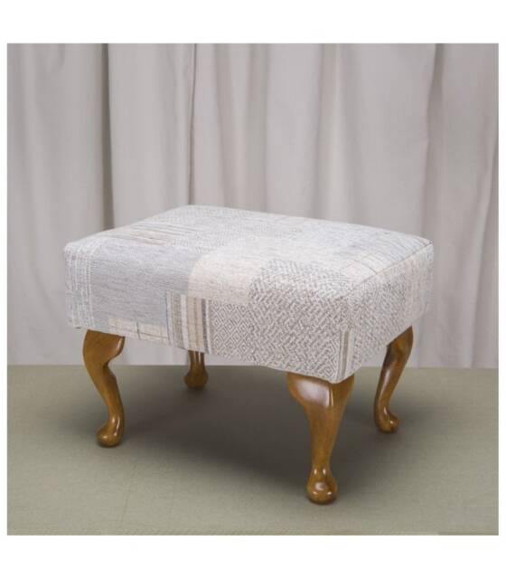 Handmade Linen Patchwork Footstool Queen Anne Style Legs - image 1