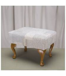 Handmade Linen Patchwork Footstool Queen Anne Style Legs - thumbnail 1