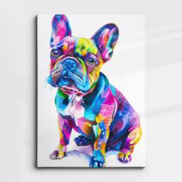 Colorful French Bulldog Dog Pet Abstract Modern Oil Painting Wall Art, Framed Canvas Poster Print, Home Kitchen Office Room Decor, Gifts - thumbnail 3