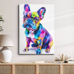 Colorful French Bulldog Dog Pet Abstract Modern Oil Painting Wall Art, Framed Canvas Poster Print, Home Kitchen Office Room Decor, Gifts - thumbnail 1
