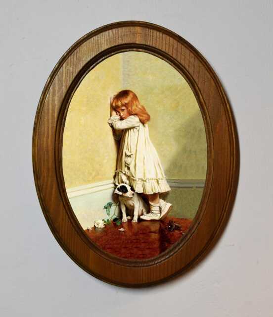 Light Oak Oval Wooden Framed Picture, Charles Burton Barber, in Disgrace 2, Art Print, Wall Hanging Home Decor Antique Vintage Style - image 1