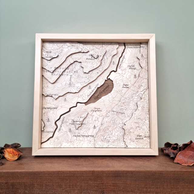Llyn Gwynant 3D Wooden Map Snowdonia, Wales Engraved Art - image 1
