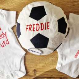 Any Team Badge Or Message Personalised Soft Toy Set Includes Football/Rugby Ball, Teddy & Bodysuit Tshirt - thumbnail 2