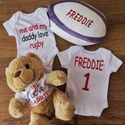 Any Team Badge Or Message Personalised Soft Toy Set Includes Football/Rugby Ball, Teddy & Bodysuit Tshirt - thumbnail 4