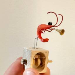 Trumpet-Playing Shrimp, Wooden Automaton - thumbnail 3