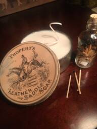 Vintage Tin Candle - Propert's Leather & Saddle Soap Egyptian Musk Vanilla Horse Rider