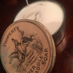 Vintage Tin Candle - Propert's Leather & Saddle Soap Egyptian Musk Vanilla Horse Rider - thumbnail 2