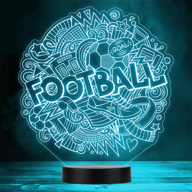 Doodle Football Icons Personalised Gift Colour Change Led Night Light - image 1