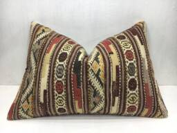 Vintage Handwoven Kilim Pillow, Turkish Bohemian Cushion Cover - 16x24 - thumbnail 1