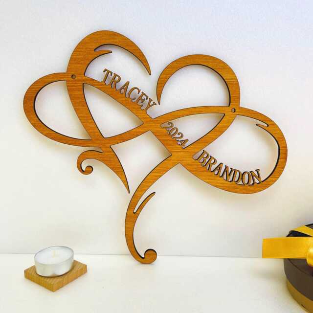 Custom Infinity Heart Sign, Personalized Names & Date, Wooden Wall Decor, Gift For Couples - image 1