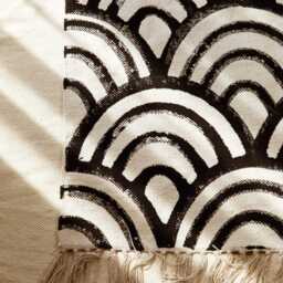 Hand Block Printed Cotton Rug Japanese Sun & Waves, 4x6 Dhurrie - thumbnail 2