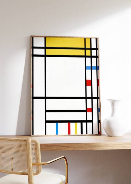Mondrian Abstract Painting Print, Minimalist Geometric Cityscape Wall Art, Mid-Century Modern Bauhaus Poster, Contemporary Urban Home Decor - image 1