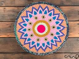 Handmade Round Fabric Rug Upcycled Multicolour Accent Decor - 50cm - thumbnail 1