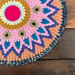 Handmade Round Fabric Rug Upcycled Multicolour Accent Decor - 50cm - thumbnail 3