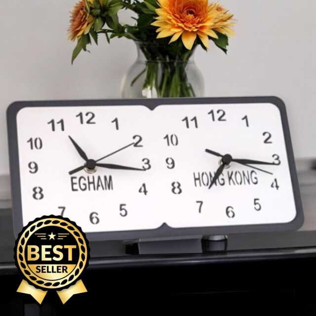 Custom Two Time Zone Clock Personalized Desk Or Wall Clocks, Sizes, Colours, Family Names - image 1