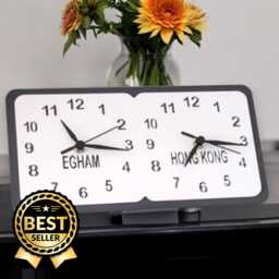 Custom Two Time Zone Clock Personalized Desk Or Wall Clocks, Sizes, Colours, Family Names - thumbnail 1