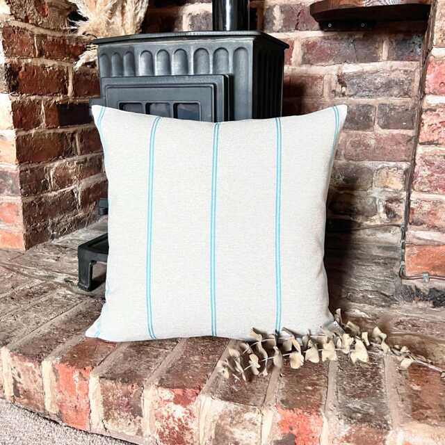 1515. Handmade Turquoise Galway Stripe Linen Blend Cushion Cover, Various Sizes - image 1