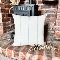 1515. Handmade Turquoise Galway Stripe Linen Blend Cushion Cover, Various Sizes - thumbnail 1
