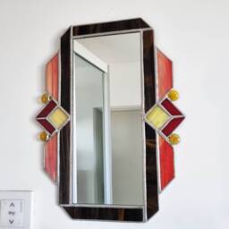 Art Deco Wall Stained Glass Geometric Mirror - thumbnail 3