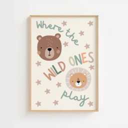 Safari Nursery Prints, Where The Wild Ones Play, Boy Decor, Jungle Animals Wall Art, Neutral Playroom Art - thumbnail 2