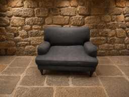 Large Charcoal Grey Upholstered Snuggler Chair - Contemporary British Lounge Accent - thumbnail 1