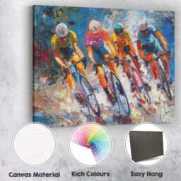 Abstract Cycling Race Peloton Expressionist Painting Canvas Wall Art Print Decor Picture Ready To Hang - thumbnail 2