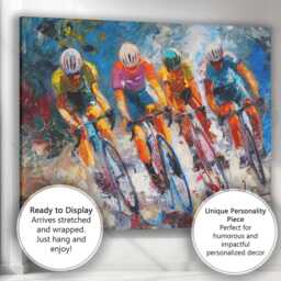 Abstract Cycling Race Peloton Expressionist Painting Canvas Wall Art Print Decor Picture Ready To Hang - thumbnail 3