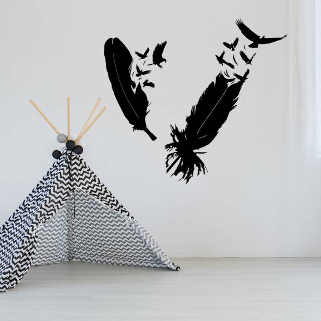 Bird Feather Wall Vinyl Sticker - Eagle Decor Flying Home Art Magic Nib Decal Love Beautiful Above The Bed & Window Mural - image 1