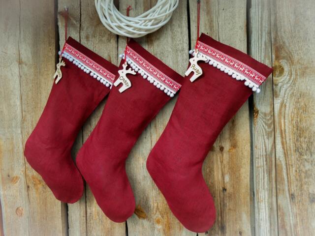 Christmas Burlap Stockings Personalized Stocking Gift Decor Ornament Holiday Scandinavian - image 1