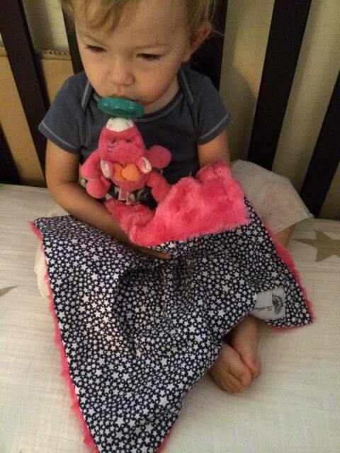 "Navy Stars & Hot Pink Minky Mini Baby Blanket ""Miss Hollywood" - image 1