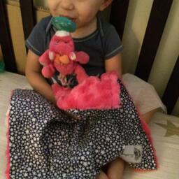 "Navy Stars & Hot Pink Minky Mini Baby Blanket ""Miss Hollywood" - thumbnail 3