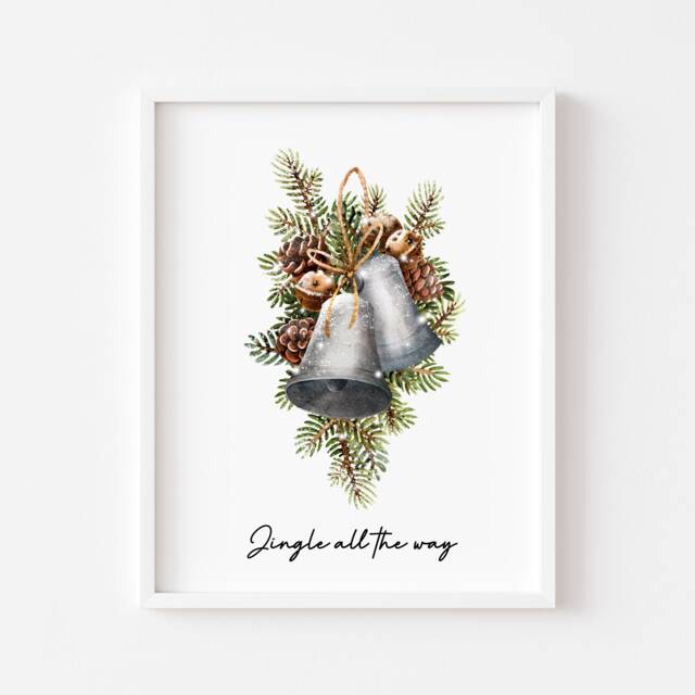 Christmas Print Jingle All The Way Pinecone Xmas Wall Art - Unframed - image 1