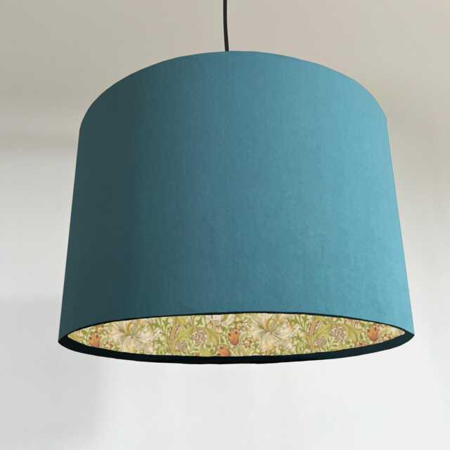 Teal Velvet Drum Lampshade/ Ceiling Shade William Morris Golden Lily Corn Interior - image 1