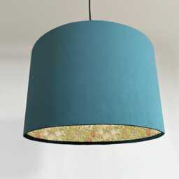 Teal Velvet Drum Lampshade/ Ceiling Shade William Morris Golden Lily Corn Interior - thumbnail 1