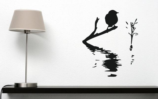 Wall Vinyl Decal Feathered Bird On The Branch in Moon Light Swamp Romantic Modern Art Decor - #2105Dn - image 1