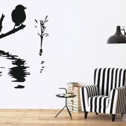 Wall Vinyl Decal Feathered Bird On The Branch in Moon Light Swamp Romantic Modern Art Decor - #2105Dn - thumbnail 2