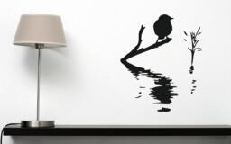 Wall Vinyl Decal Feathered Bird On The Branch in Moon Light Swamp Romantic Modern Art Decor - #2105Dn - thumbnail 1