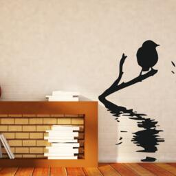 Wall Vinyl Decal Feathered Bird On The Branch in Moon Light Swamp Romantic Modern Art Decor - #2105Dn - thumbnail 3