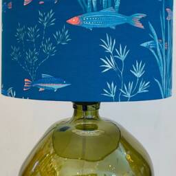 Handmade Olive Green Recycled Glass Table Lamp With Linen Flex - thumbnail 4