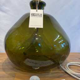 Handmade Olive Green Recycled Glass Table Lamp With Linen Flex - thumbnail 2